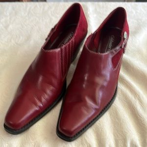 Red Leather and Suede Coldwater Creek ankle booties.